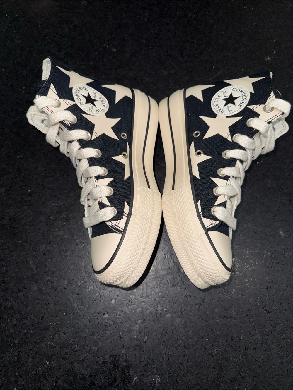 Converse ALL STAR LIFT High Top Sneakers Black & Cream Star Pattern Platform 7.5 - Picture 5 of 14